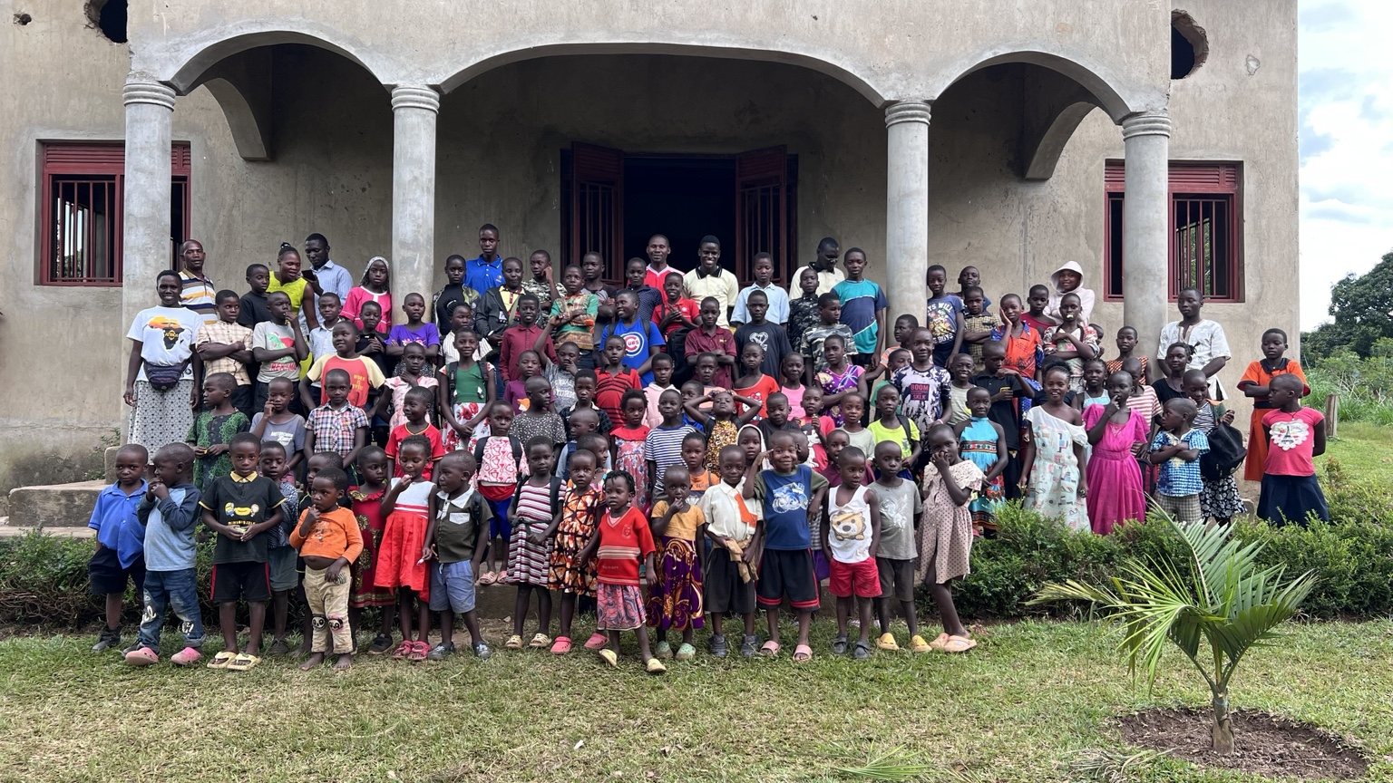 Children gathered outside for Vacation Bible School